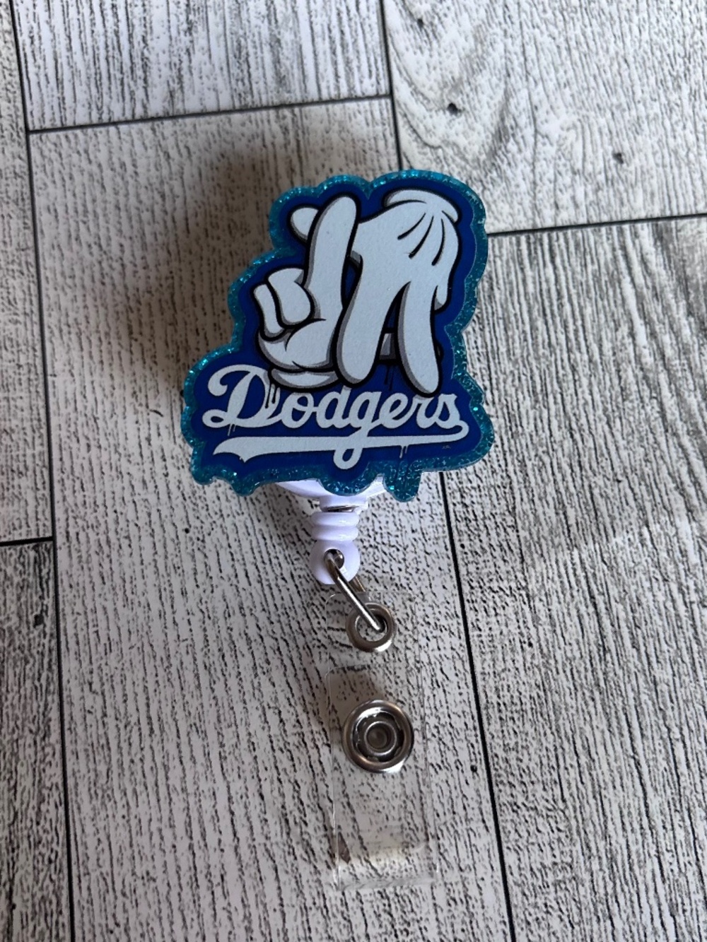 Custom LA Dodgers Glitter Retractable ID Badge Reel